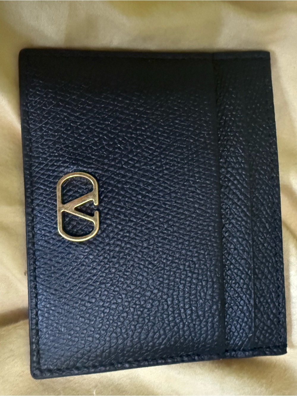 Valentino Garavani Black Leather Card & Key Holder with Gold Logo
